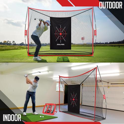 ZEALFEEL Golf Net, 10 x 7 ft Hitting Practice Set with Chipping Net | Foldable Mat, Silk Target, 8 Tees, 6 Balls & Carry Bag, For Backyard Driving, Chipping and Indoor or Outdoor Practice