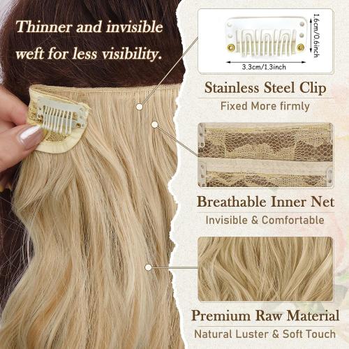 BARSDAR 12 Inch Wavy Golden Blonde Clip in Hair Extensions - 6PCs Short Wavy Golden Blonde Highlight Clip in Hair Extensions for Women - Full Head Thick Soft Synthetic Hairpieces Daily Party
