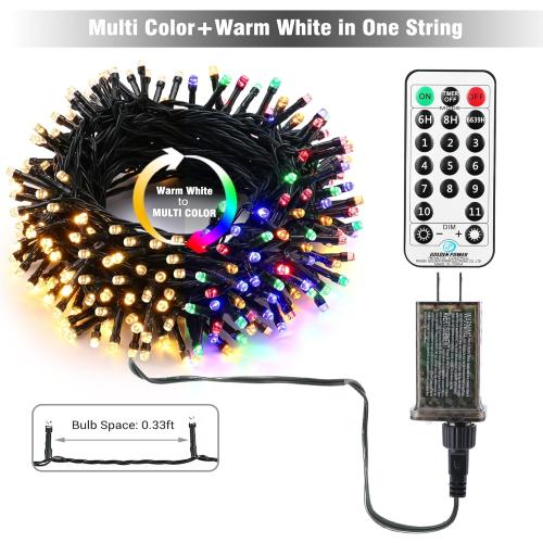 Brizled Christmas Lights, 65.67ft 200 LED Color Changing Tree Lights  Warm White & Multicolored Christmas Lights Remote, Connectable Mini Lights Set Decorative Lights String for Xmas Party
