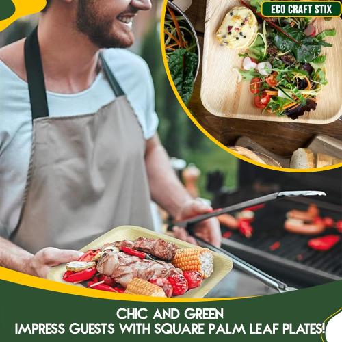 Eco Craft Stix 10 inch Square Palm Leaf Plates. Eco Friendly Dinnerware. Pack of 80  Plates. Eco-Friendly and Compostable Palm Plates. Sturdy and Durable