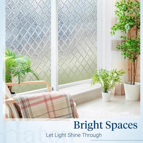 Haton Window Privacy Film, Decorative Frosted Film, Lattice 17.5 x 78.7