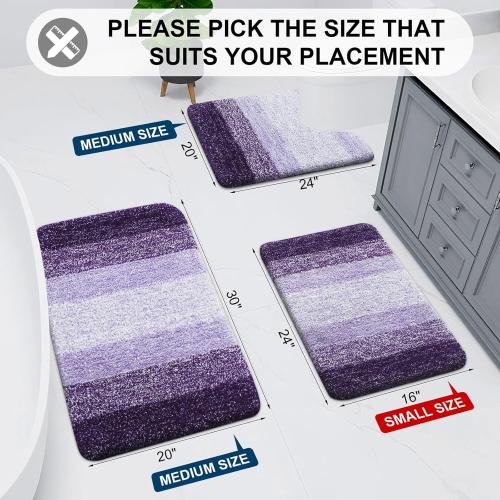Arotive Microfiber Bathroom Rugs, Shaggy Soft and Absorbent Bath Rug, Non-Slip, Thick Plush Machine Washable Dry Bath Mats for Bathroom, Tub and Shower, 50x30, Dark Purple, Rectangular