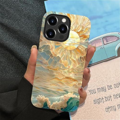 ZHEGAILIAN Case for iPhone 13 Pro Max,Ocean Waves Sun Rays Stained Glass for 2 in 1 Hard Shell   Soft Silicone,Shockproof Bumper Drop Protective Case for iPhone 13 Pro Max