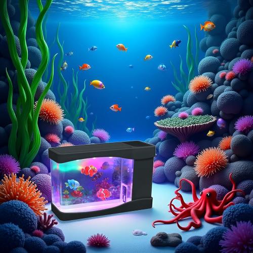 Lightahead® Artificial Mini Aquarium A Sensory Multi Colored LED Swimming Fish Tank with Bubbles