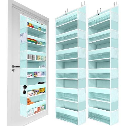 HOMELUX THEORY 2 PC Heavy Duty Over the Door Organizer 55x14x6.7, 6 Large Front & 12 Side Pockets, Hanging Storage Closet Door Organizer for Bedroom, Bathroom and Baby Nursery Storage (Baby Blue)
