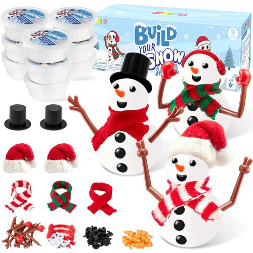 JOYIN Christmas Build a Snowman Craft Kit, 9 Pack Modeling Clay DIY Make a Snowman Kit for Christmas Arts and Craft Activities, Xmas Gift Stocking Stuffers for Kids, School Funny Toy Party Favor