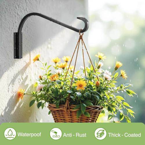 12 Inch 2 Pack Plant Hangers for Indoor/Outdoor Wall Mount - Heavy Duty Hanging Plant Holder & Bird Feeder Hooks, Decorative Black Metal Wall Hangers for Plants, Flower Baskets