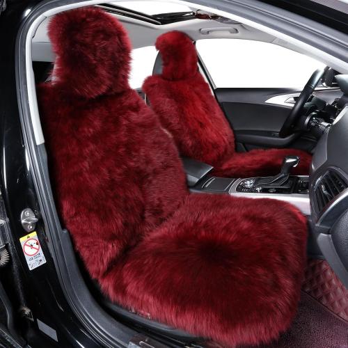 AOGELAN Fluffy Sheepskin Car Seat Cover Long Wool Front Seat Cover Dark Red | Universal Fits Most Car SUV Truck Minivan,Airbag Compatible,Easy to install,Thick,Warmth,Comfortable,Luxurious,Good color