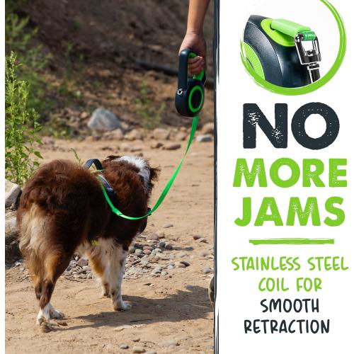 Mighty Paw Retractable Dog Leash 2.0 | 16' Heavy Duty Reflective Nylon Tape Lead for Pets up to 0-50 lbs. Tangle Free Design W/One Touch Quick-Lock Braking System & Anti-Slip Handle (Green/Lite)