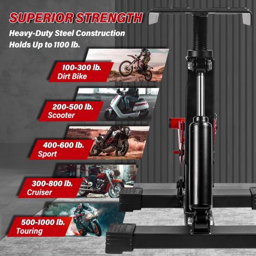 Adjustable Dirt Bike Stand & Powersport Jack 1000LBS Capacity, Heavy Duty Hydraulic Motorcycle Lift Stand & Center Stand for Maintenance, Dirt Bike Accessories for Garage & Shop