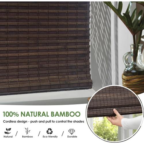 LazBlinds Cordless Bamboo Roman Shades, Privacy Blinds for Interior Windows, Room Darkening Roll Up Bamboo Blinds for Home & Patio, 31.5 W x 64 H, BDP-Espresso