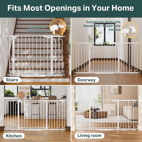Cumbor 36.6-64 Extra Wide Baby Gate for Stairs, Dog Gates for Doorways, Auto-Close Pet Gate Indoor, Pressure Mounted Walk Through Safety Child Gate for Kids Toddler, Tall Pet Puppy Fence Gate, White