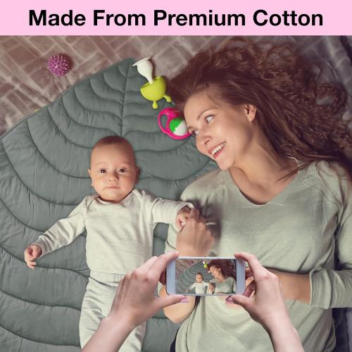 Baby Mat For Floor, Baby Play Mats For Floor, Tummy Time Mat, 100% Cotton Premium Leaf Mat, Baby Floor Mats For Crawling, Play Mat for Baby, Tummy Time Pillow, Machine Washable, Portable, and Compact