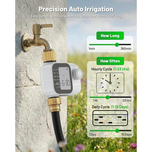 [All-New 2027] Sprinkler Timer with Brass Inlet, Unistyle Programmable Water Timer for Garden Hose, IP55 Waterproof Hose Timers with Manual and Automatic Irrigation Timers Yard Lawn Patio Heavy Duty
