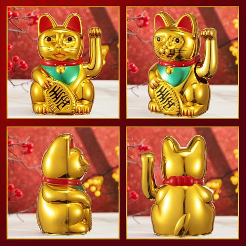 Chunful 6 Inch Lucky Cat Waving Arm Maneki Neko Lucky Beckoning Feng Shui Wealth Cat for Welcoming Fortune Wealth Prosperity Decoration, Battery Not Included(Gold Color)