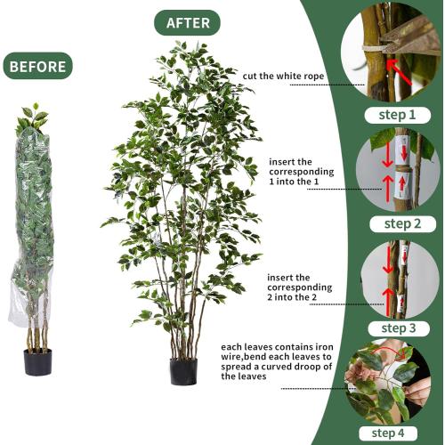 Bailikang Artificial Ficus Tree Indoor 7ft, Large Potted Faux Tree with Realistic Silk Leaves & Trunk for Home Office, Living Room Corner Decor