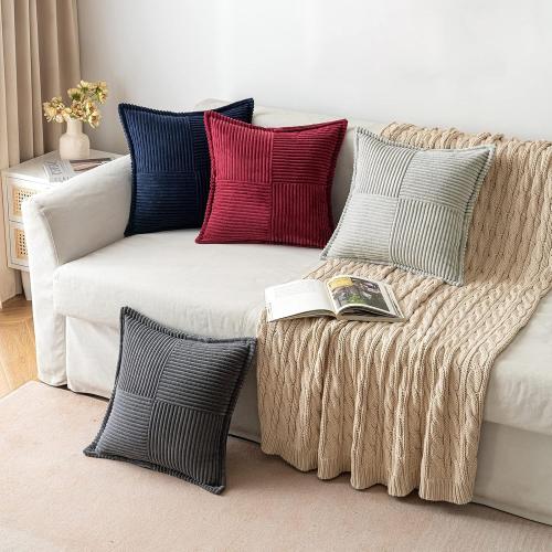 MIULEE Christmas Decorative Throw Pillow Covers for Couch Bed Livingroom 18x18 Inch Set of 2 Burgundy Boho Accent Throw Pllows Broadside Striped Patchwork Soft Corduroy Pillowcases