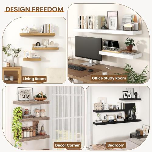 32x 9.3x1.5 inch set of 2 white  Floating Shelves for Wall, 2 Pack Shelves for Bedroom, Bathroom, Kitchen, Hanging Wall Mounted Rustic Wood Shelf with Invisible Brackets for Books Decor, White