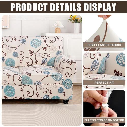 SearchI Stretch Sofa Cover Printed Couch Covers, Floral Pattern 2 Piece Armchair Slipcover with Separate Chair Cushion Cover, Washable Furniture Protector for Living Room(Armchair, Ball Flower)
