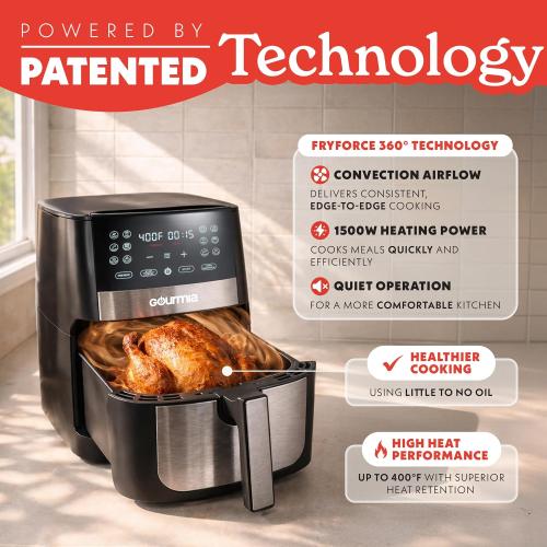 Gourmia 8 Qt Digital Air Fryer  – XL Capacity , Nonstick Dishwasher Safe Basket, Oil-Free Cooking
