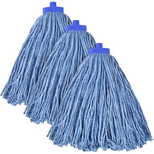 Matthew Cleaning Screw-on Heavy Duty Cotton Wet Mop Replacement Heads(Blue, Medium,3Pack) for Residential & Commercial Floor Cleaning Use- Fit Standard American Screw