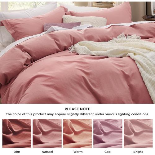 Bedsure Pink Clay Duvet Cover Twin/Twin XL Size - 2 Pieces Prewashed Cotton-Like Extra Soft Bedding Set, Includes 1 Twin Duvet Cover 68x90 Inches with Zipper Closure & 1 Pillow Sham, No Comforter