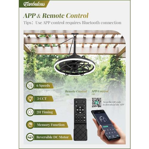 Fanbulous Outdoor Ceiling Fans with Light for Patios, 20 Weatherproof Plug in Ceiling Fan, Gazebo Fan Remote&APP Control, 3CCT Dimmable,Caged Ceiling Fan with Hanging Hook for Porch, Pergola,Canopy