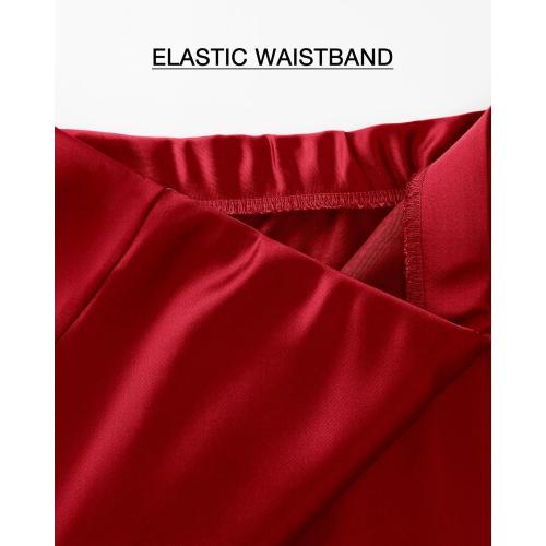 Size L....BTFBM 2026 Womens Spring Summer Long Satin Skirt Silk Elegant High Waist Cocktail Party Wedding Flowy A-Line Midi Skirts