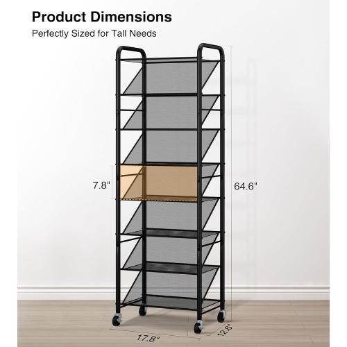 STO STO 8-Tier Narrow Shoe Rack with Lockable Wheels, Double-Sided Vinyl Mesh Shelf Shoe Organizer for Up to 30 Pairs, Slim Space Saving Metal Rolling Shoe Storage for Entryway, Closet, Hallway