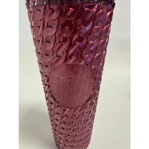 Starbucks Chain Link Burgundy Red 24 Ounce Venti Tumbler – Holiday Edition Reusable Cold Cup with Lid and Straw – Textured Acrylic Travel Mug for Iced Coffee, Tea, and Cold Beverages