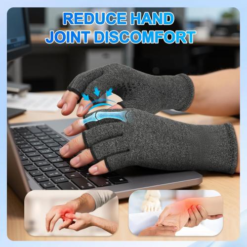 DRNAIETY 2 Pairs Arthritis Compression Gloves- for Hand Arthritis, Carpal Tunnel Pain, Rheumatoid Arthritis, RSI, Fingerless, Anti-Slip, Breathable Gloves for Men & Women, Typing, Daily Use(M, Gray)