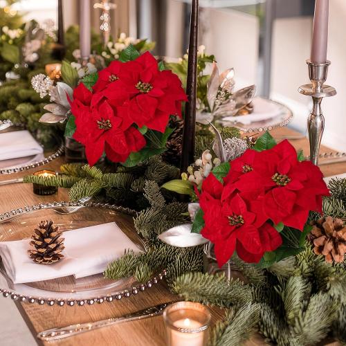 MARTINE MALL 21.3 in Poinsettia Flowers Artificial, 2 Packs Poinsettia Christmas Decoration, Long Stem Velvet Poinsettia Bouquet for Christmas Tree Porch Home Garden Indoor Outdoor Decoration