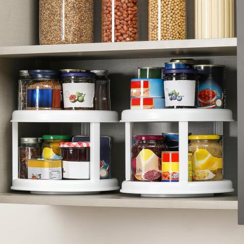 2 Tier 10 Turntable Lazy Susan Spice Organizer - Rotating Seasoning Rack for Pantry Cabinet Kitchen Countertop, Table Top Organizing - Multiuse Two Tier Rotating Organization Rack Spinner