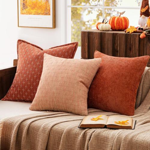 MIULEE Pack of 2 Decorative Burlap Linen Fall Autumn Throw Pillow Covers Modern Farmhouse Pillowcase Rustic Woven Textured Cushion Cover for Sofa Couch Bed 20x20 Inch Salmon
