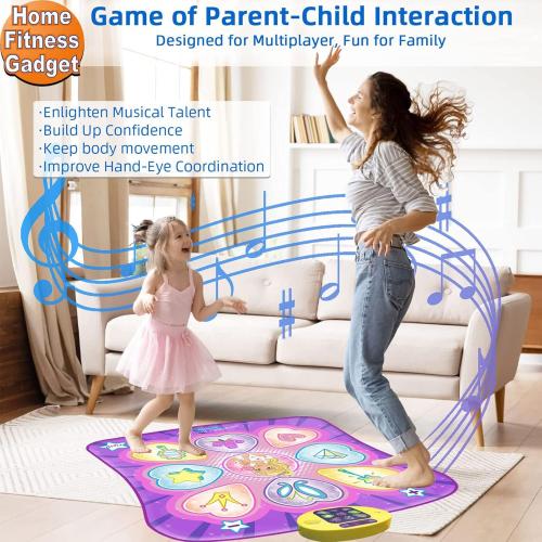 SUNLIN Dance Mat Toys for Girls Ages 3-10 | Dance Pad with LED Lights, Adjustable Volume, 9 Built-in Music, 7 Game Modes, 5 Challenge Levels | Christmas Birthday Gifts for 3 4 5 6 7 8  Years Old Girl