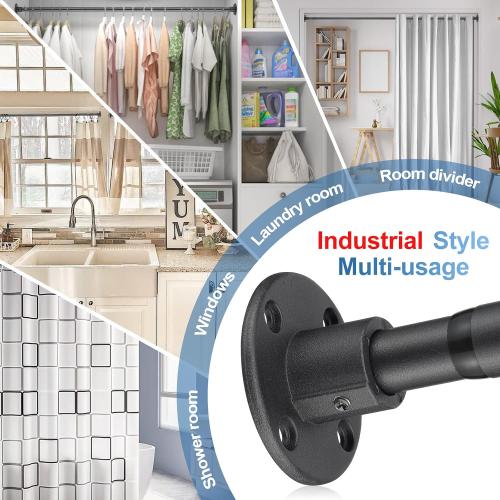 Heavy Duty Shower Rod - Industrial Shower Curtain Rod Wall Mounted for Bathroom,Room Divider,Outdoor Patio - 28 to 62Adjustable Closet Rod for Hanging Clothes,Black