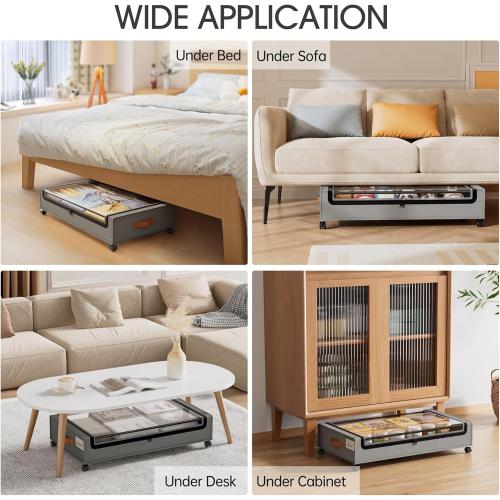 Yecaye Under Bed Storage with Wheels, 2 Pack Under Bed Storage Containers, Large Under Bed Rolling Storage with Clear Window & Label, Bedroom Storage Organizer for Clothes, Shoes, Books, Blankets