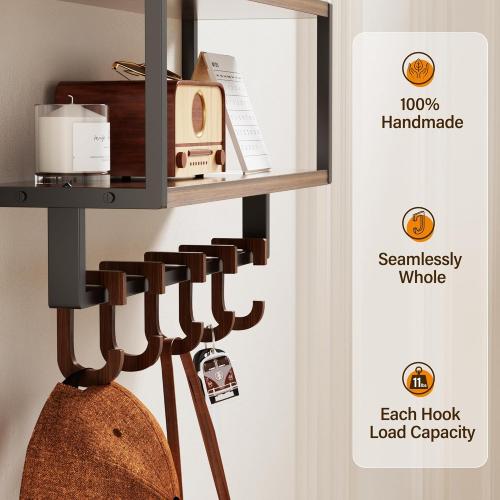 Wall Shelf with Hooks, 2 Tier Coat Rack Wall Mount with Shelf for Entryway Farmhouse Living Room, 5 Wooden Decorative Wall Hooks for Hanging Coat Jackets Hats Towel Key (16.5)