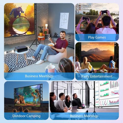 Outdoor Projector Screen with Stand 150 Inch: VOOPVOR Portable Projection Screen and Stand, Indoor Rear Front Movie Screen 16:9 4K HD, with Carry Bag,Support Height Adjustable for Home Theater Camping