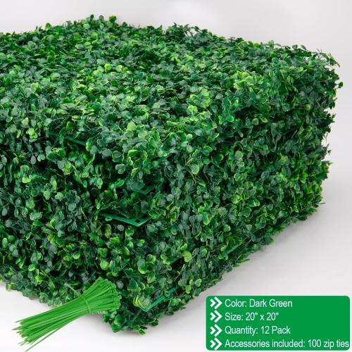 Grass Wall Panels, Boxwood Panels 20x20 inch -12 Pack Artificial Boxwood Panel for Indoor/Outdoor Greenery Wall Backdrop