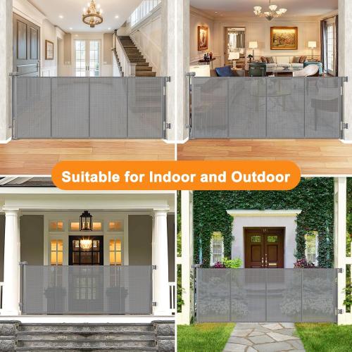 Upgrade 80” No Drill Retractable Baby Gates for Doorways No Drilling Mesh Gate with Support Rod - Prevent Bottom Escape Large Baby Gate No Drill Retractable Gate Outdoor Retractable Pet Gates for Dogs