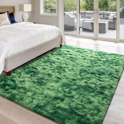Large Area Rugs for Living Room, Super Soft Fluffy Modern Bedroom Rug, Tie-Dyed Green Indoor Shag Fuzzy Carpets for Girls Kids Nursery Room Home Decor