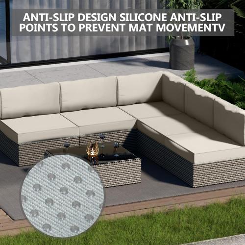 14 Piece Outdoor Patio Waterproof Cushion Covers, Fits 6-Seat Wicker Rattan Sectional Couch Chair Furniture Cover Replacement Set - Fade-Resistant Patio Cushion Covers with Zipper