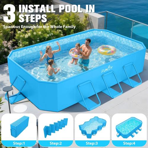FunBy Large Foldable Pool, Foldable Swimming Pool, Large Foldable Pool for Adults, Non-inflatable Pool,Oversize Thickened Collapsible Pool, Kids pool for Backyard,Mosaic Design 108x68x20-Light Blue