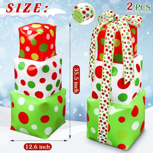 2 Pcs 3 ft Christmas Inflatable Gift Box Decorations, PVC Xmas Gift Box for Holiday Indoor Outdoor Yard Garden Lawn Photo Props