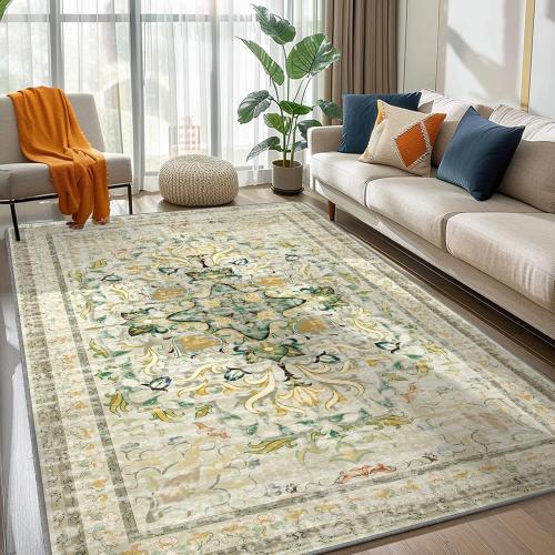 NORTHERN BROTHERS Washable Rug 6x9 - Area Rugs for Living Room Stain Resistant Non-Slip Backing Rugs for Bedroom, Low-Pile Vintage Large Area Rug