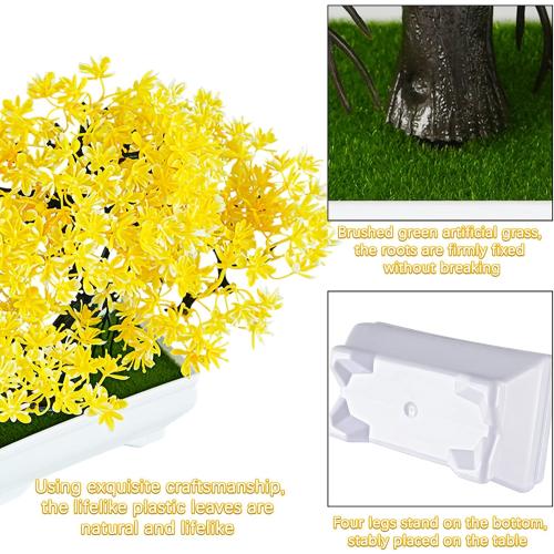 Mini Artificial Bonsai Tree with Cement Pot Home Decor, Yellow