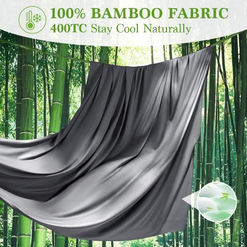 Shilucheng 100% Viscose Derived from Bamboo_ Sheets Set, Ultra Breathable Cooling Bed Sheets, 5-Star Hotel Quality Sheets, 16 Inch Deep Pocket - 6 Piece (Dark Grey, Queen)
