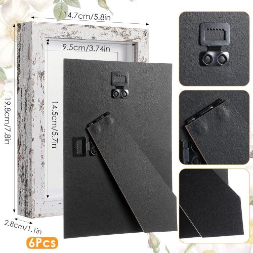 6 Pcs Wooden Picture Frame, Distressed White Frame Display Display Picture 5 x 4 with Mat or 8 x 6 Without Mat, Wood Rustic Photo Frames for Tabletop and Wall Mounting