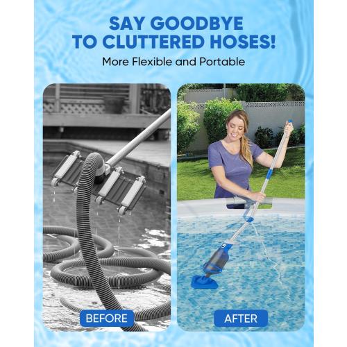 Cordless Pool Vacuum with Telescopic Pole, 18.5 GPM Powerful Suction, 1.5H Supercharge Technology, Handheld Rechargeable Pool Vacuum Cleaner for Above Ground/Inground Pools, Hot Tubs, Spas
